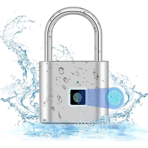 Fingeravtryckslås, Fingeravtryckshänglås, USB-laddning, Biometriskt, Högsäkerhetslås för Gym, Bagage, Skåp (Silver)