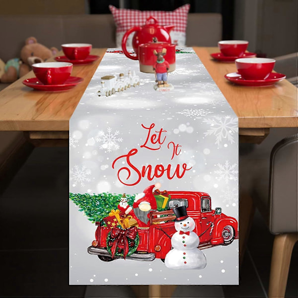 Vit Julbordslöpare, Let It Snow Jul Snöflinga Bordslöpare, Snögubbe & Lastbil Vintertema (40*140cm)