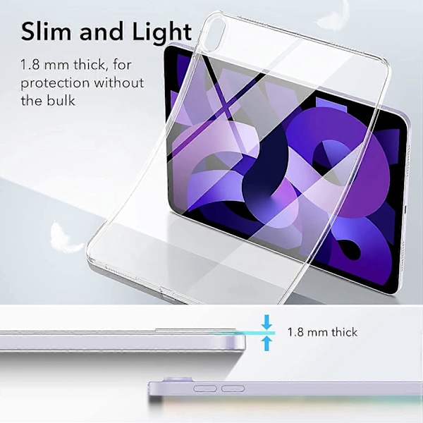 Läpinäkyvä takakansi, yhteensopiva iPad Air 5. sukupolven 2022 ja iPad Air 4. sukupolven 2020 kanssa, läpinäkyvä takaosa, kynäteline 2