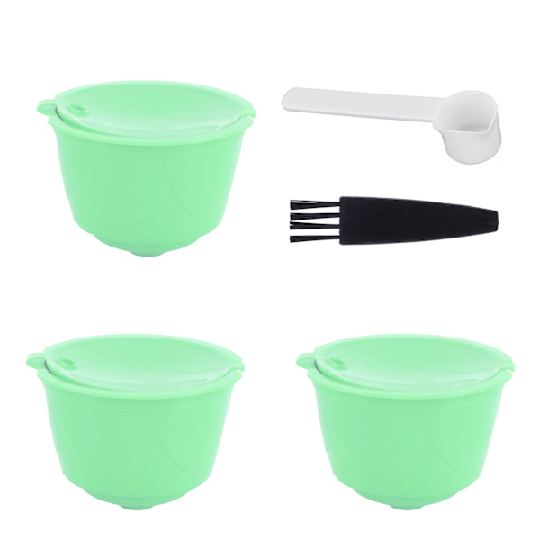 Kaffekapselset i rostfritt stål för DOLCE GUSTO-kaffemaskin (grön, 3 kapslar, 1 sked, 1 borste)