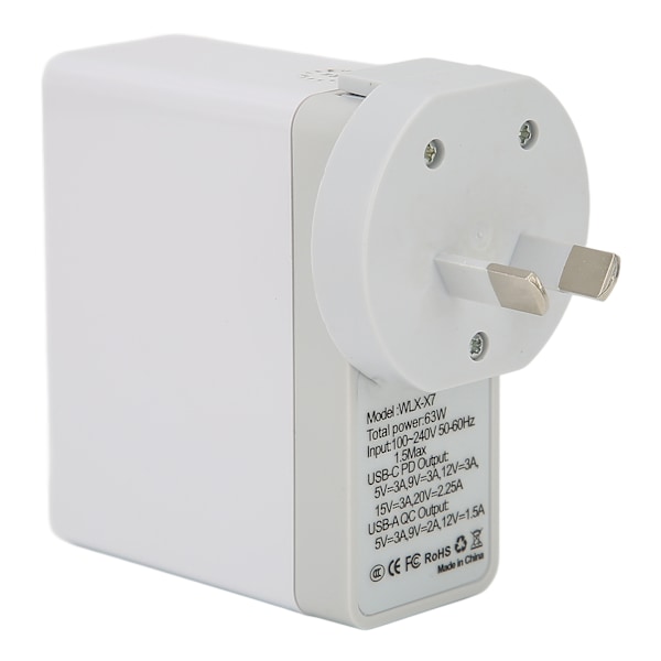 USB C vegglader PD QC 3.0 2-porters hurtigladerblokk AC100-240V med knappbryterdisplay bærbar lader US-plugg med AU-adapter