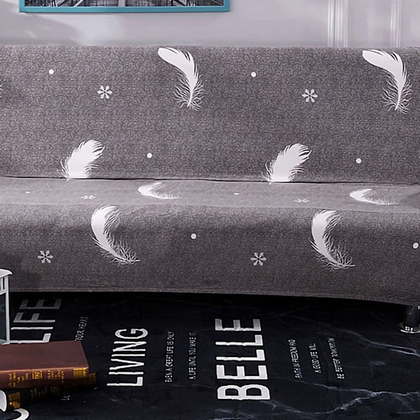 Armrestless Sofa Stretch Cover Folding Sofa Bed Protector Cover Printed Soft Sofa Slipcovers for Home Snowflake Grey Feather
