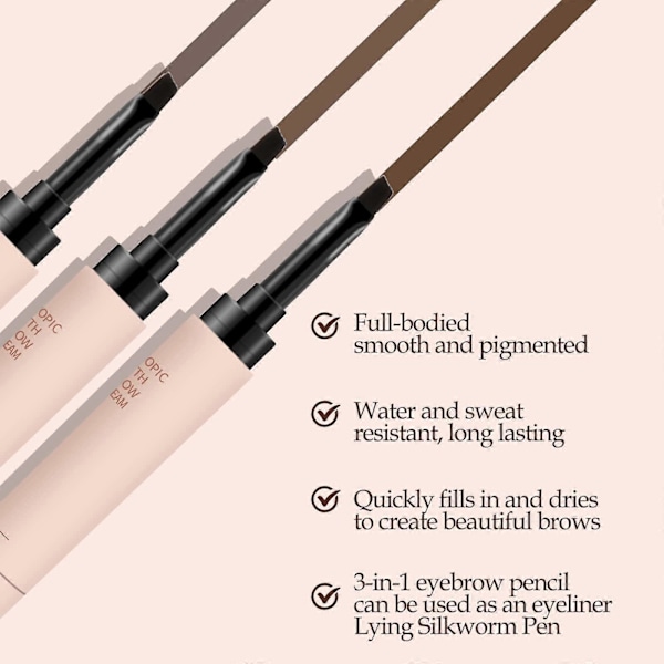 Multifunktionel Øjenbrynspen, Brun Eyeliner Pen, Mørkebrun