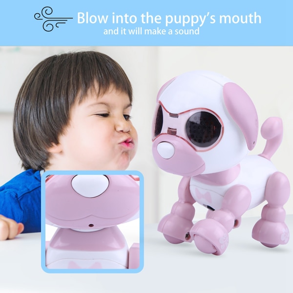 Robot Hunde Kæledyr Legetøj Smart Kids Interactive Walking Sound Hvalpe LED Record Uddannelsesgave (Pink)