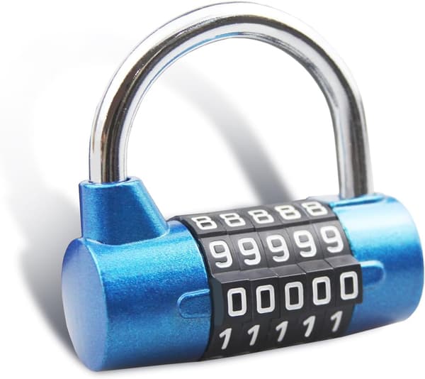 5-digit combination lock, gym lock, resettable combination lock, suitable for school lockers, toolboxes, fences, blue