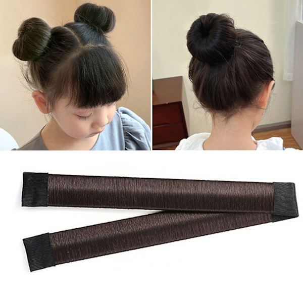 Bull Donut Hair Maker Natural Realistic Fast Fixed Donut Hair Fold Wrap Snap för fest Mörkbrun