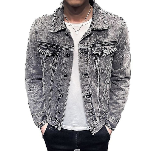 Retro herre denim jakke med huller XXL FARVE grå