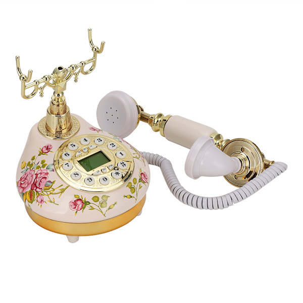 MS-9100 Rund Base Keramikk Europeisk Rose Retro Telefon for Automatisk Deteksjon til FSK / DTMF Anrops-ID