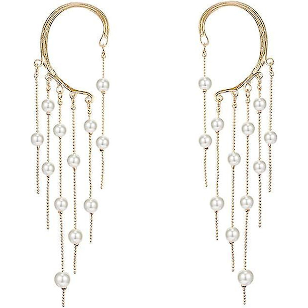 Guld tofs Pearl Wrap Clip-on örhängen för kvinnor och flickor