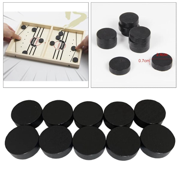 10 x Fast Sling Puck Spelpjäser Träbräda Hockeyspelpjäs 2,4 x 0,7 cm