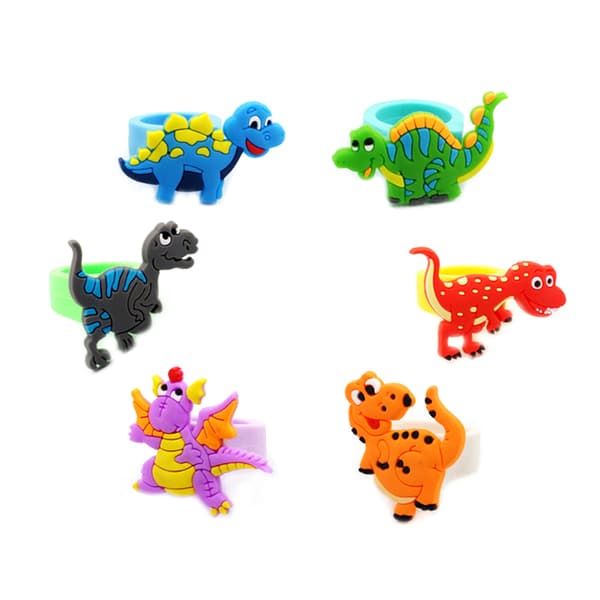 6 st/set Söta tecknade dinosaurie PVC-ringar Mjuka PVC-fingerringar Barnpresent