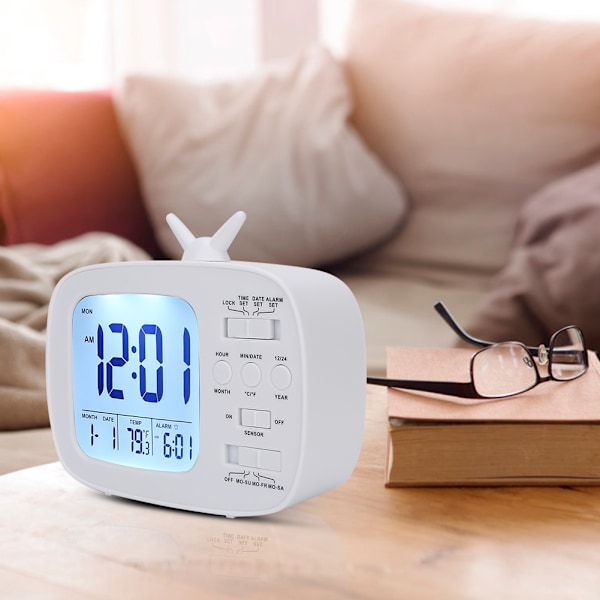 Smart väckarklocka Multifunktionell LED Digital Display 12/24 Timmars Växling Hushåll Sovrum Tillbehör Vit