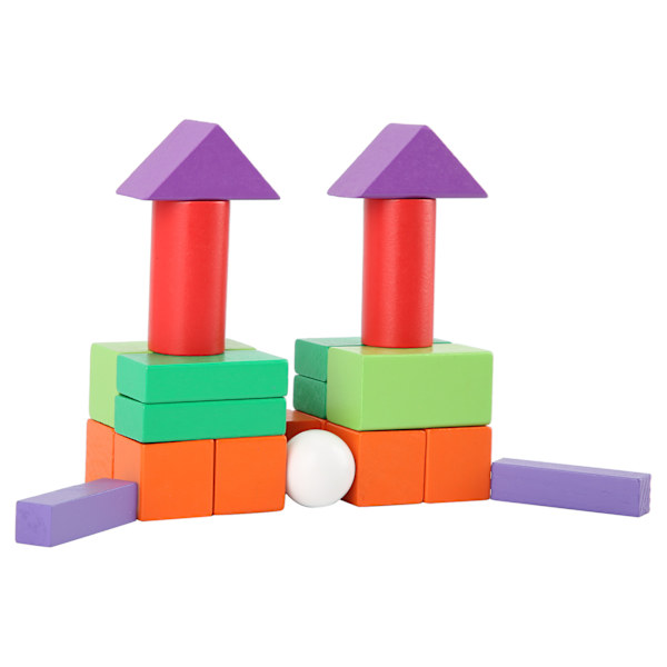 Barn Trä Geometriska Byggklossar Tredimensionella Klossar Pedagogisk Leksak Set 32st Boxförpackade + Liten Väckarklocka