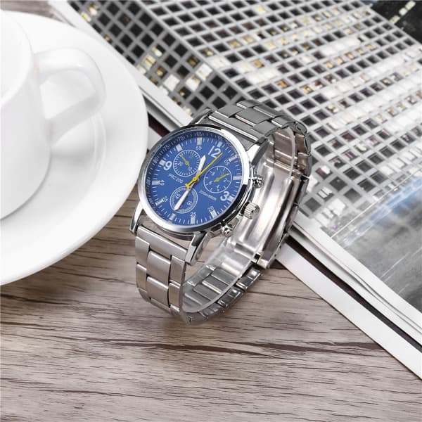 Herre Analog Klokke Rustfritt Stål Bånd Legering Kasse Armbåndsur (Blå)