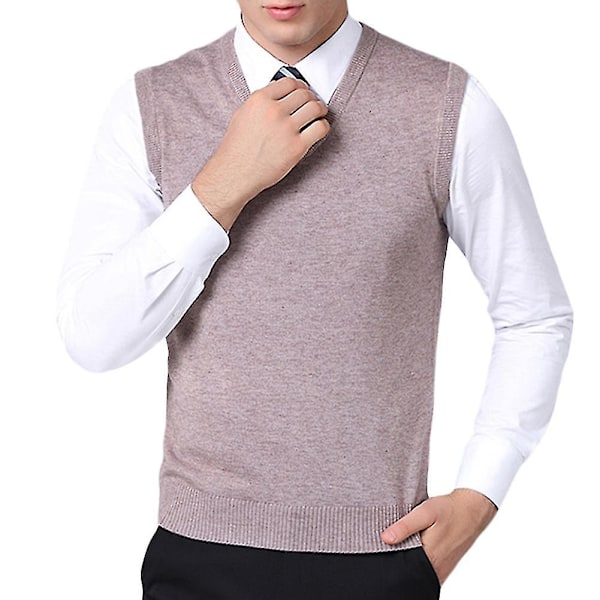 Snygg V-ringad stickad väst för herrars casual höstkläder XL Beige