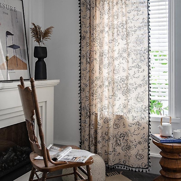 Boho Gardiner til Stue Linned Bondegård Gardiner Draperinger til Soveværelse Gardiner 84 Tommer Længde