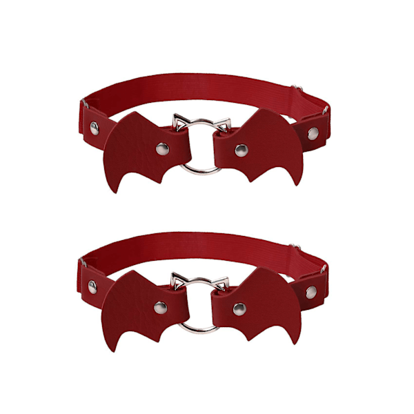 2 stk Justerbare Anti-Slip Gothic Lårstrømper til Kvinder Rød Elastisk Design