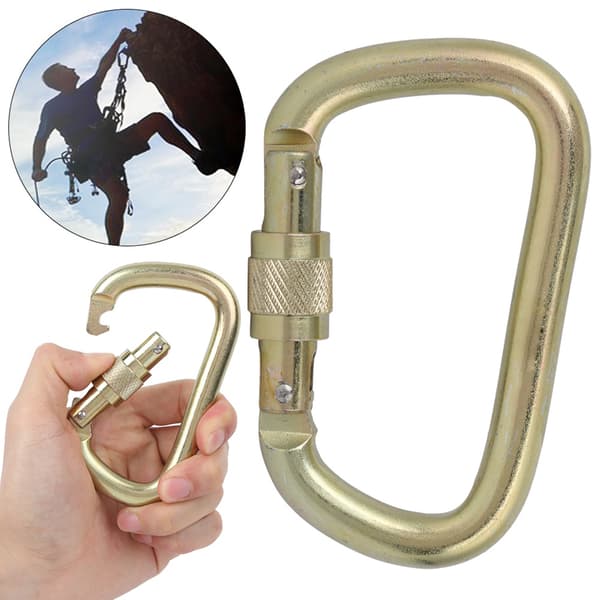 Hög Bärande Master Lock Utomhus Skruvgrind D-formad Karbinhake för Klättring Bergsklättring (Gyllene)