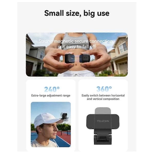 TELESIN Magnetic Quick Release Cap Hat Clip Mount Adjustable Angle for DJI OSMO Nano Action Camera Accessories Black