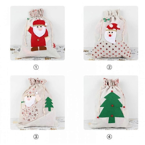 30*40cm, 4 Stykker Store Julegaveposer med Snøring for Julegaver Enkel Innpakning Gaveposer for Festgaver -