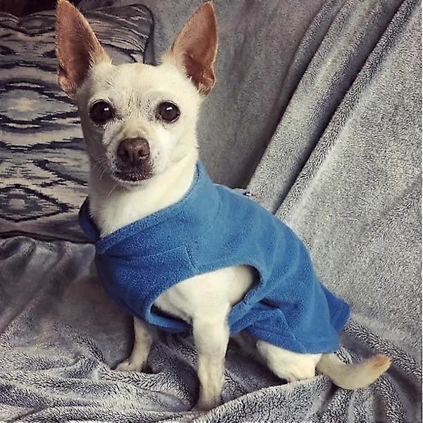 Fleece-liivi koiralle - Lämmin fleece-koiran pusero talutushihnan kiinnityksellä - Talvinen pieni koiran villapaitatakki, sininen, S