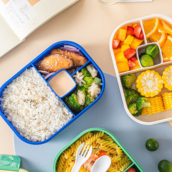 Børne Bento Box 4 Rum Lækagesikker BPA-fri Bærbar Børnemadkasse til Drenge Piger 1300ml