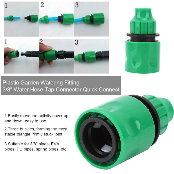 10 STK plastik havevandingsfitting 3/8" vandslangehanestik Hurtigforbindelse