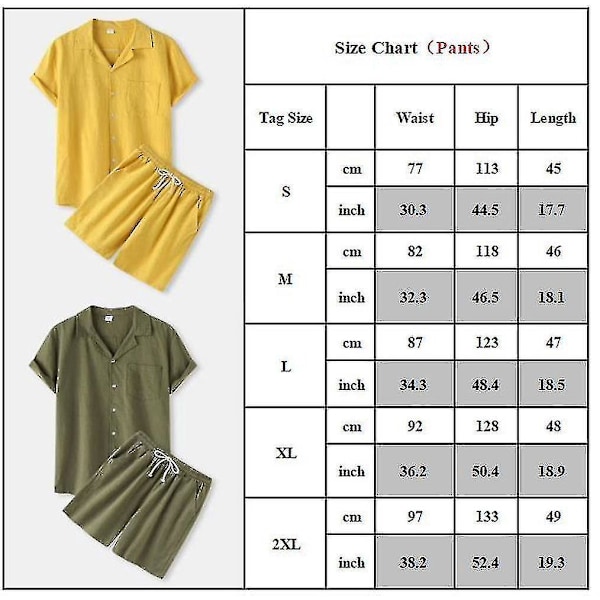 Sommersett for menn i khaki bomullslin-look - skjorte + shorts