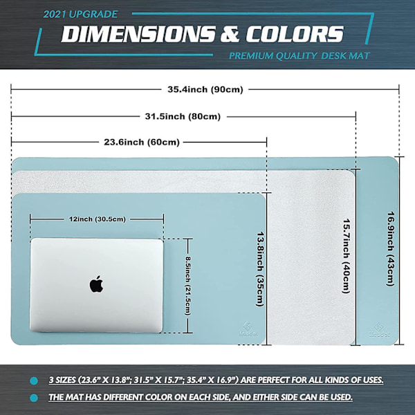 Dobbeltsidig skrivebordsunderlag, 35cm X 60cm, for bærbar PC, kontor og hjemmebruk (lyseblå)