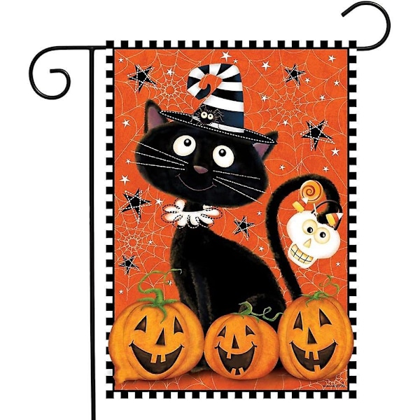 Halloween-häxhatt med svart katt trädgårdsflagga 12,5\" x 18\"