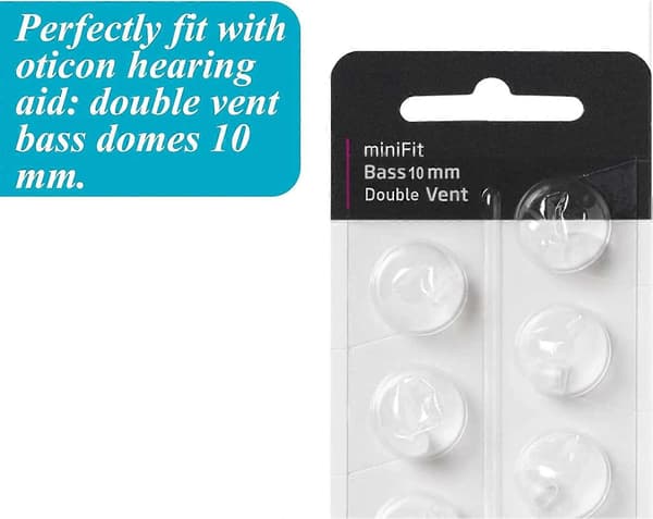Hearing Aid Replacement Dome for Oticon, Oticon Minifit Double Vent Bass Dome (6mm/2-pack), Universal Dome for Oticon Hearing Aid Consumables. 10MM DOUBLE VENT