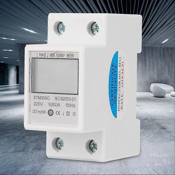 Digital elmåler 220V 5(80)A Enkeltfaset 2-leder 2P Digital elektrisk elmåler