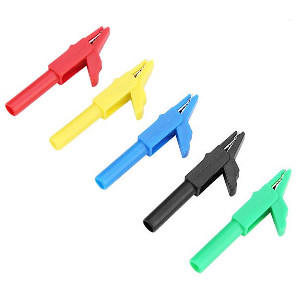 P2007 5 st helt isolerade plugg i krokodilklämmor 15A/300V för 4 mm bananplugg