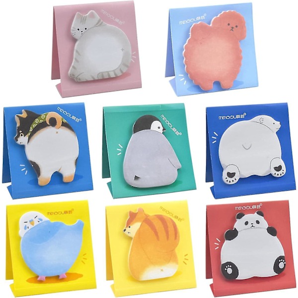 Sticky Notes 8 Blokke Tegneserie Dyr Sticky Notes Søde Sticky Notes Dyr Sticky Notes til Studerende Familie Skole Kontor 70x70 mm