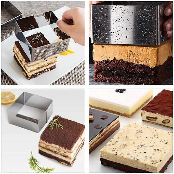 3 stk. Mousse Ringe Sæt i Rustfrit Stål Firkantet Mousse Kage Udskærer Ringform