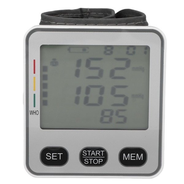 Blodtryksmåler Automatisk LCD-display Stemmefunktion Lille Digitalt Håndledssphygmomanometer til Hjem Rejse