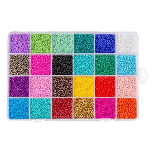 24 rutnät 1000 st glaspärlor set med elastisk tråd sax polerad DIY handcraft pärlor kit för smycken