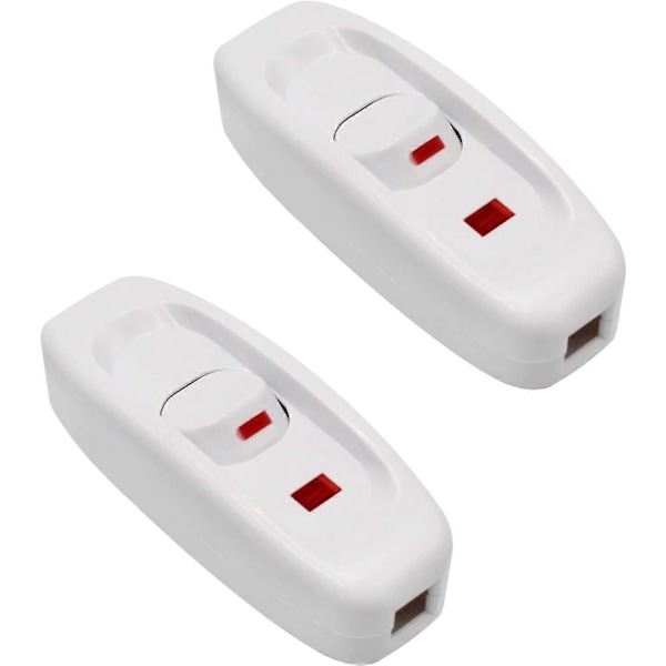 2-pack AC 250V 10A Inline På/Av Vippströmbrytare Bordslampa Kabelströmbrytare med Vit LED-indikator