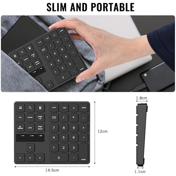 UUSI Langaton Numeronäppäimistö Kannettava Näppäimistö 35 Näppäintä PC Ladattava Digitaalinen