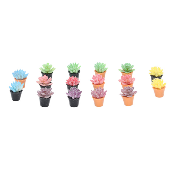 16 stk dukkehus potteplanter i harpiks 1:12 skala naturtro utseende levende rike farger miniatyrplanter for 1:12 dukkehus