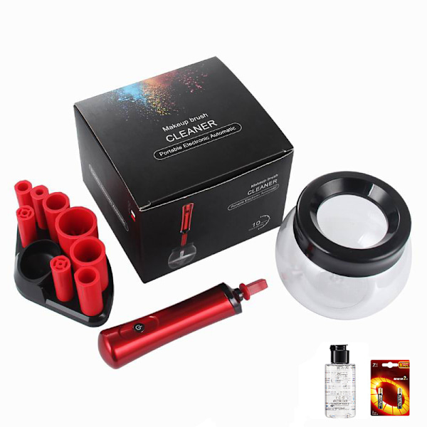 Makeup Brush Cleaner Machine High Speed Adjustable Automatic Rotary Cosmetic Brush Dryer Red