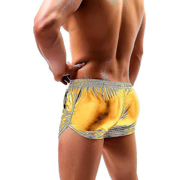 Glittrande metalliska herrboxershorts med fickor S Gul