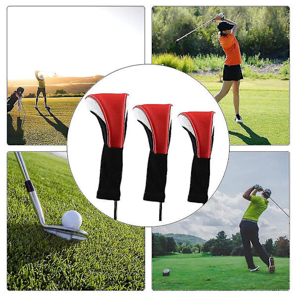Golfkøllehoveddæksler Sæt af 3 - Rød & Hvid Mesh Design