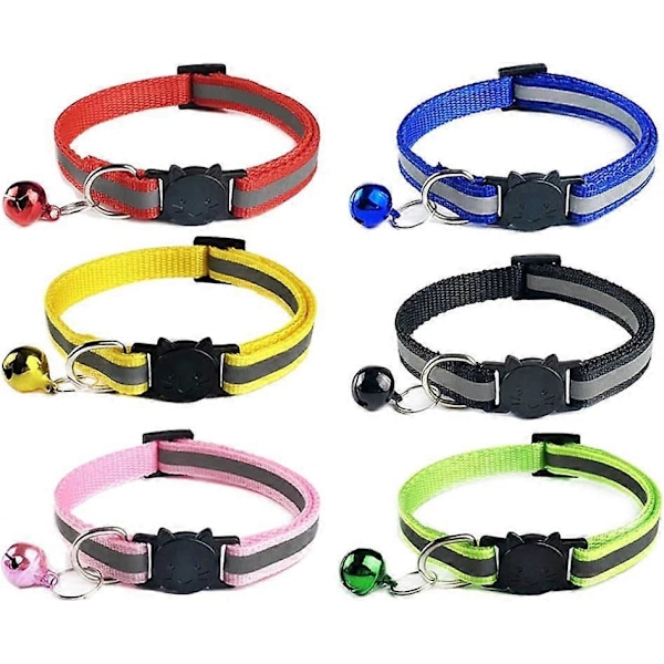 6 stycken Katt Anti-Strypningshalsband Kattungar Valp Justerbart Reflex med Bjällra och Säkerhetsspänne, Passar De Flesta Hushållskatter