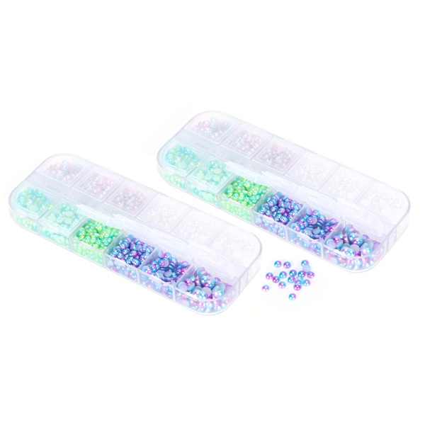 2 bokser halvsirkelformet flatback diamant DIY imitert perle for sko hatter dekorasjon