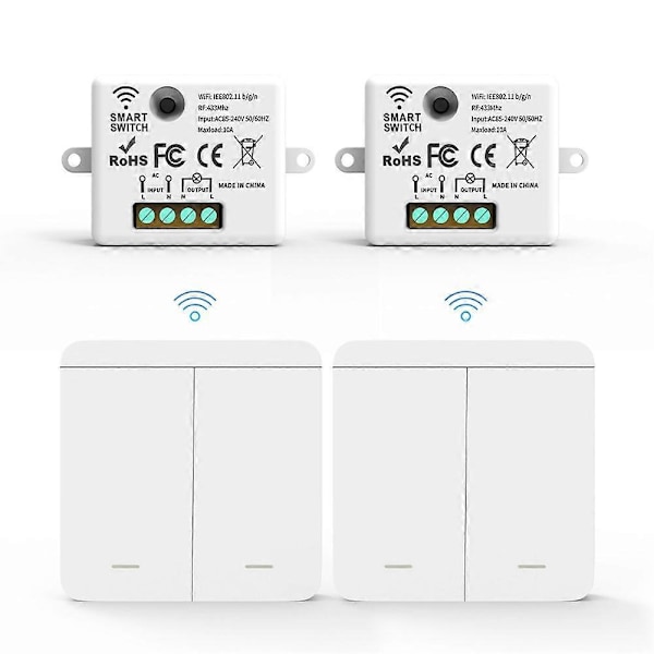 RF 433Mhz Relæmodtager med 2x 2-Gangs Panelkontakt