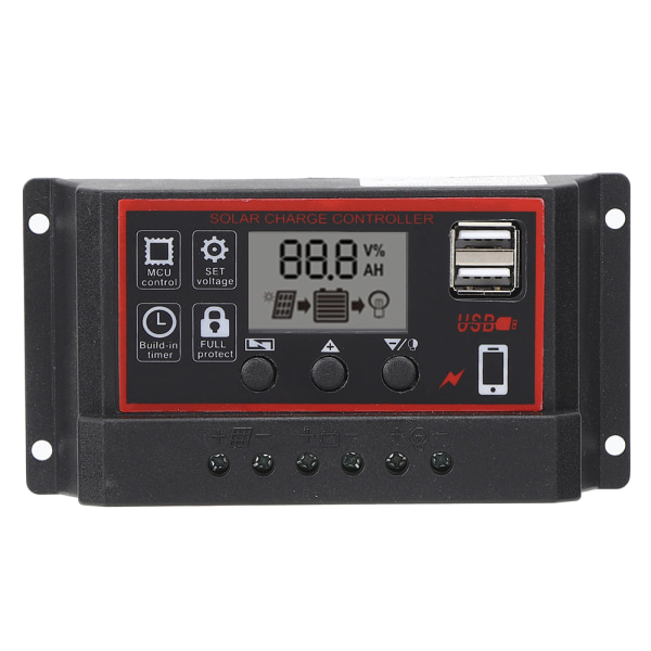 LCD Solar Charge Controller 5V /2,5A Dual USB PWM cellepanelregulator Automatisk identifikation 12V 24V50A