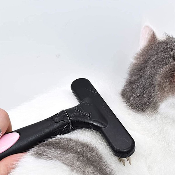 Kattkam med dubbla rader, pälsutredare, utredningskam för långhåriga och korthåriga hundar, borste med dubbla rader och 33 tänder (Rosa)