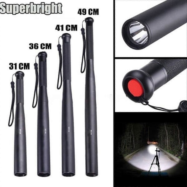 Självförsvars baseballträ stark lätt ficklampa T6 uppladdningsbar LED utomhus multifunktion säkerhetsklubba