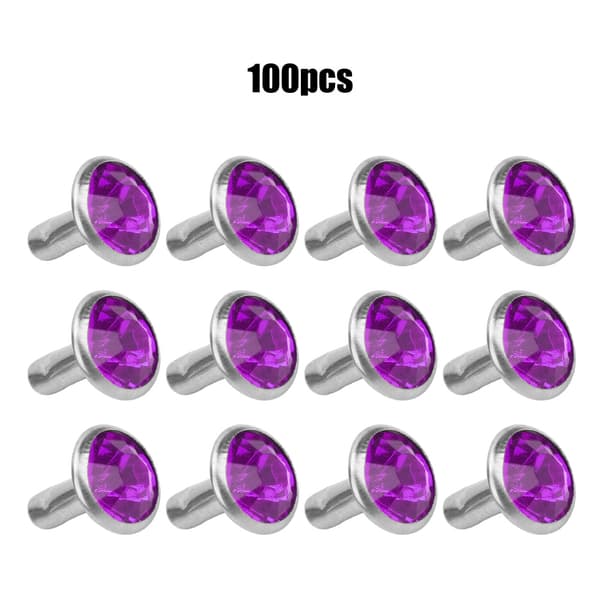B Akryl Diamant 8mm Dekorativ DIY Stud Klestilbehør 8mm Sølvkant KrystallLilla